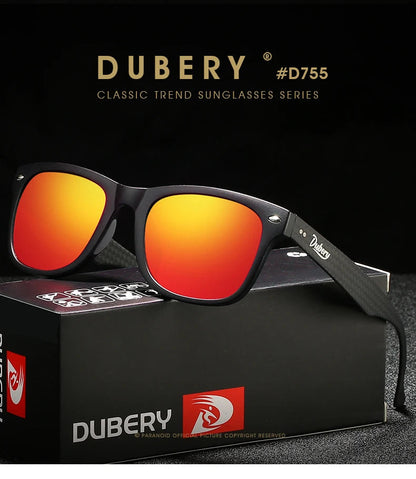 DUBERY Carbon Fiber Sunglasses Vintage Polarized Men's Sun Glasses For Men Driving Black Square Oculos Male 6 Colors Model 755