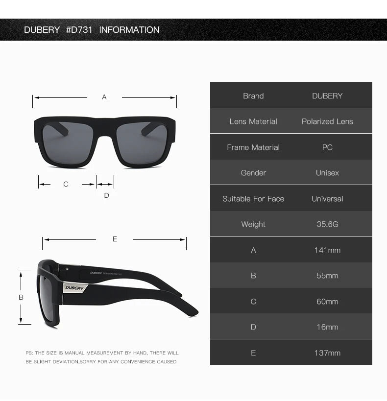 DUBERY Design Polarized Black Sunglasses Men's Shades Women Male Sun Glasses For Men Retro Cheap Designer Oculos UV400 720