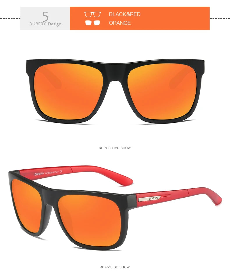 DUBERY Design Polarized HD Sunglasses Men Driver Shades Male Sun Glasses For Men Summer Mirror Square Oculos UV400 187 C5 Polarized D187