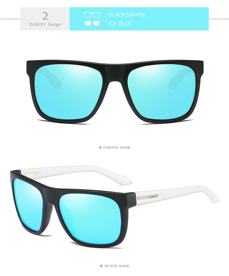 DUBERY Design Polarized HD Sunglasses Men Driver Shades Male Sun Glasses For Men Summer Mirror Square Oculos UV400 187 C2 Polarized D187