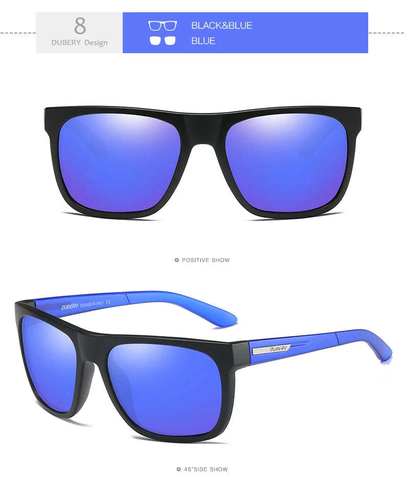 DUBERY Design Polarized HD Sunglasses Men Driver Shades Male Sun Glasses For Men Summer Mirror Square Oculos UV400 187 C8 Polarized D187