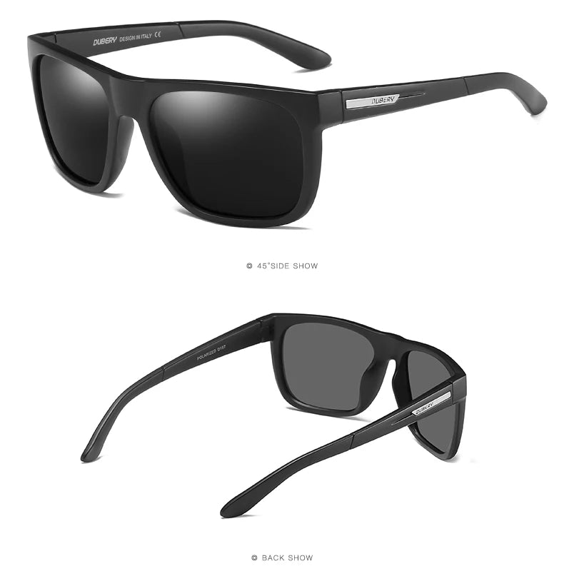 DUBERY Design Polarized HD Sunglasses Men Driver Shades Male Sun Glasses For Men Summer Mirror Square Oculos UV400 187 C1 Polarized D187