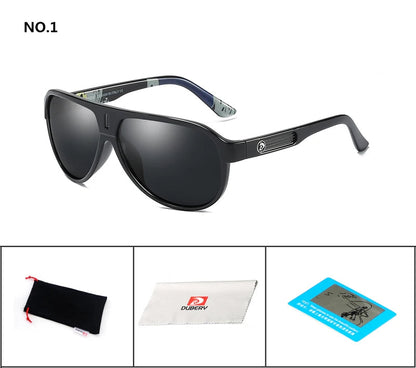 DUBERY Design Polarized Sunglasses Men Driving Shades Male Retro Sun Glasses For Men Summer Mirror Goggle UV400 Oculos 163 C1 Polarized D163