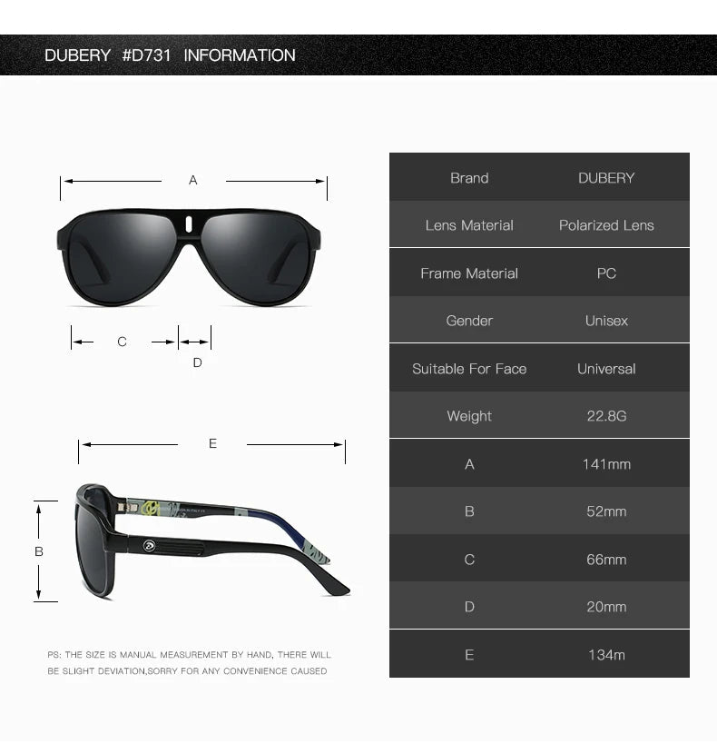 DUBERY Design Polarized Sunglasses Men Driving Shades Male Retro Sun Glasses For Men Summer Mirror Goggle UV400 Oculos 163