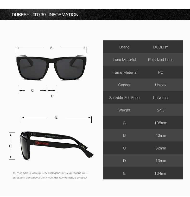 DUBERY Design Polarized Sunglasses Men Drving Shades Male Sun Glasses For Men Summer Square Goggle Oculos UV400 730