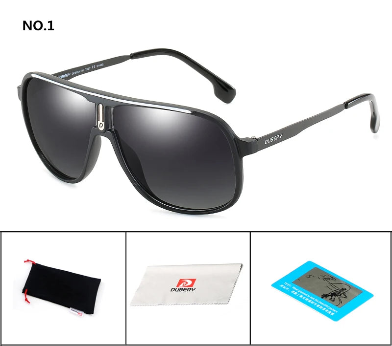 DUBERY Men Driving Sunglasses Pilot Polarized Fishing Sun Glasses Outdoor Travel Goggle Shades Male 100%UV Protection Metal Legs C1 D107