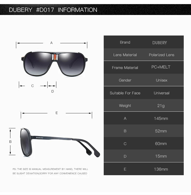 DUBERY Men Driving Sunglasses Pilot Polarized Fishing Sun Glasses Outdoor Travel Goggle Shades Male 100%UV Protection Metal Legs