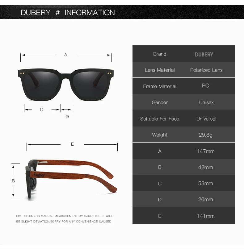 DUBERY Natural Wooden Sunglasses Men Polarized Fashion Sun Glasses Original Wood Oculos De Sol Masculino UV400 117