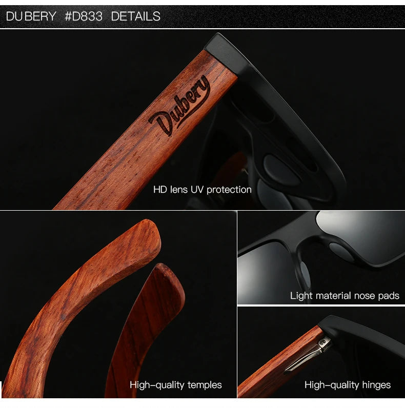 DUBERY Natural Wooden Sunglasses Men Polarized Fashion Sun Glasses Original Wood Oculos De Sol Masculino UV400 833