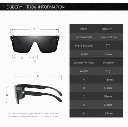 DUBERY Vintage Sunglasses Polarized Men's Sun Glasses For Men Square Shades Driving Black Retro Oculos Male 9 Colors Model 104