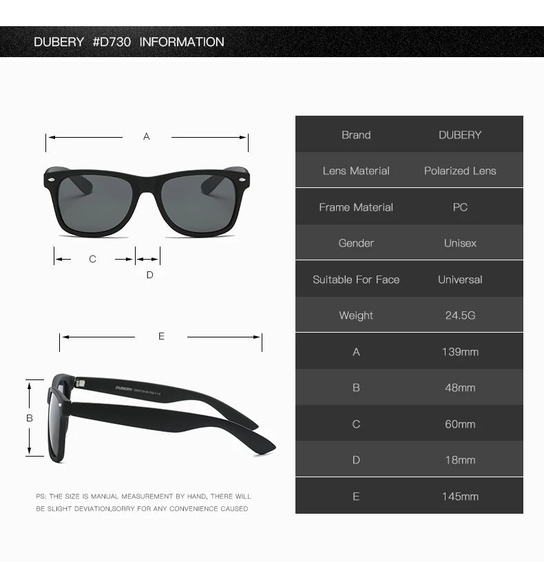 DUBERY Polarized Sunglasses Men Women Driving Sun Glasses For Men Retro Sport Luxury Brand Designer Oculos UV400 D728