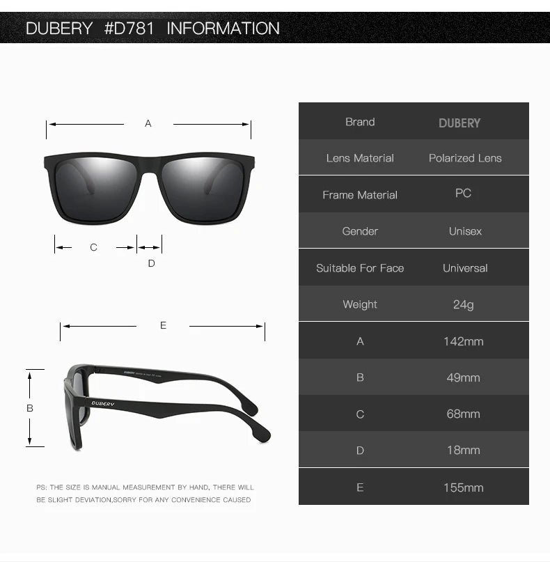 DUBERY Square Men's Summer UV Polarized Sunglasses Brand Designer Driving Driver Mirror Sunglass Male Shades For Men Oculos D150