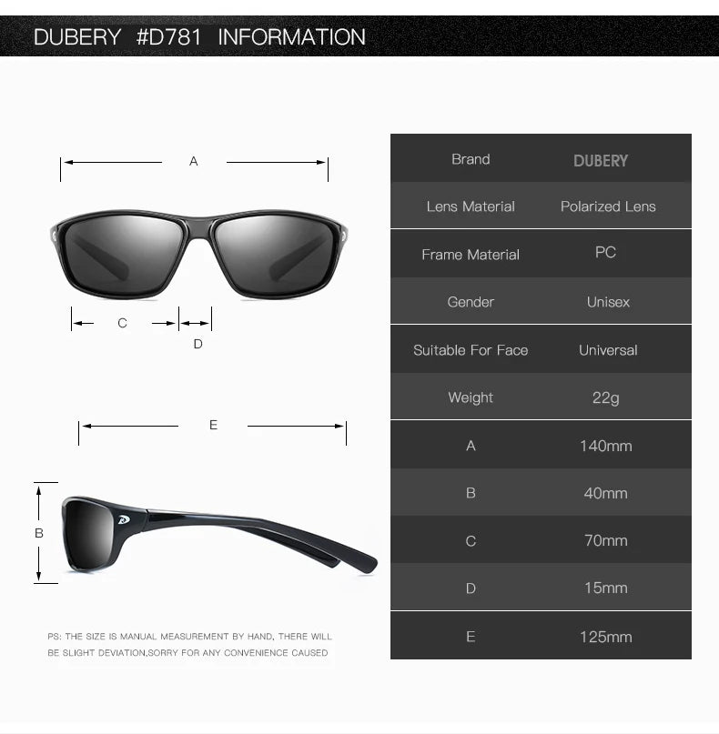 DUBERY Vintage Sunglasses Polarized Men's Sun Glasses For Men Driving Black Square Oculos Male 10 Colors Model D135