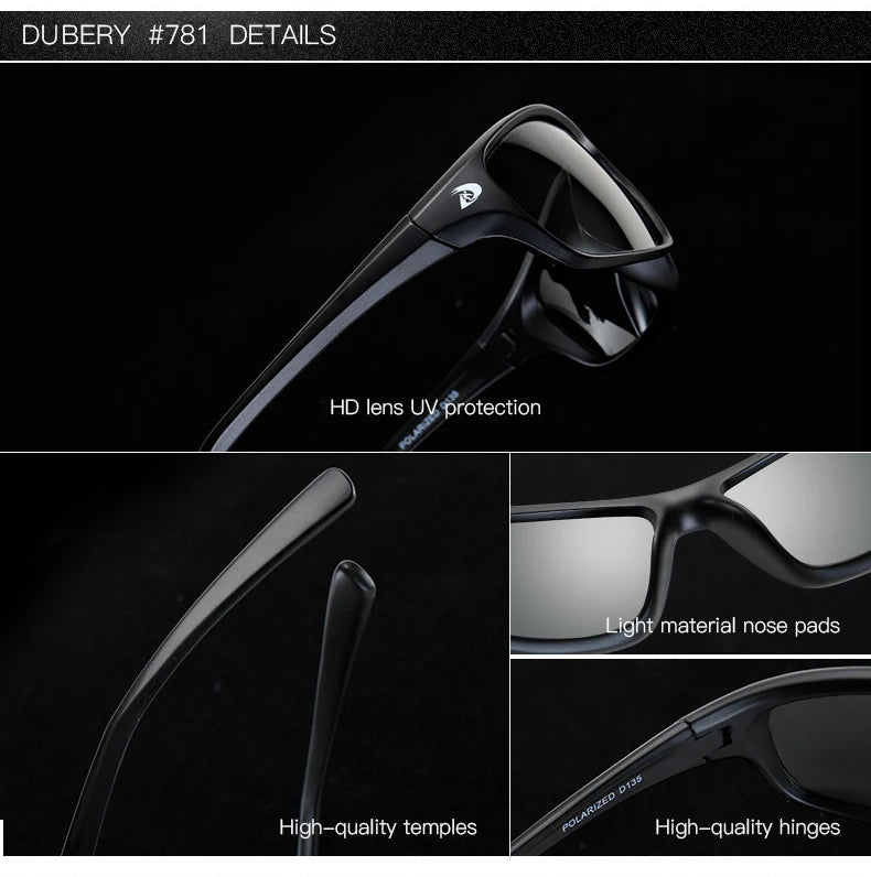 DUBERY Vintage Sunglasses Polarized Men's Sun Glasses For Men Driving Black Square Oculos Male 10 Colors Model D135