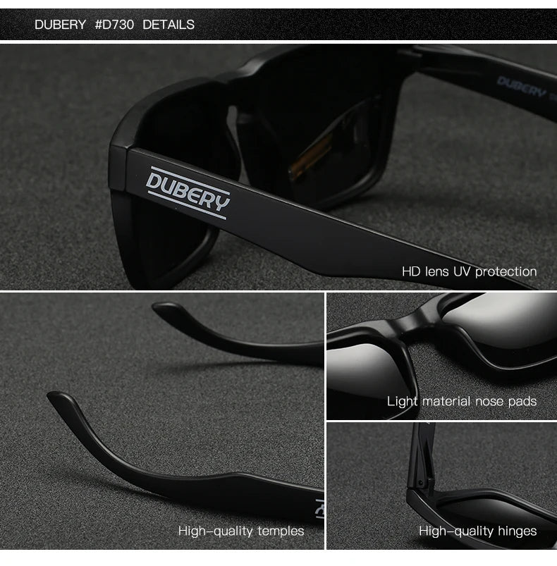 DUBERY Vintage Sunglasses Polarized Men's Sun Glasses For Men Driving Black Square Oculos Male 11 Colors Model UV400 710