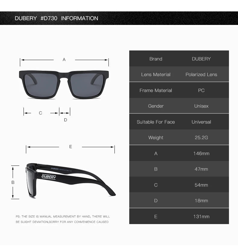 DUBERY Vintage Sunglasses Polarized Men's Sun Glasses For Men Driving Black Square Oculos Male 11 Colors Model UV400 710