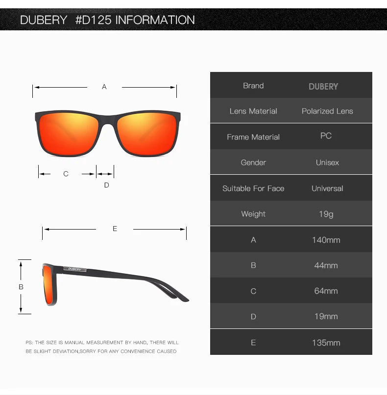 DUBERY Vintage Sunglasses Polarized Men's Sun Glasses For Men Driving Black Square Oculos Male 6 Colors Model D529