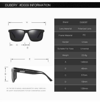 DUBERY Vintage Sunglasses Polarized Men's Sun Glasses For Men Driving Black Square Oculos Male 8 Colors Model 230