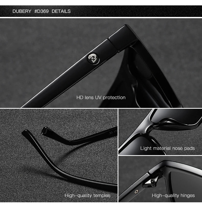 DUBERY Vintage Sunglasses Polarized Men's Sun Glasses For Men Driving Black Square Oculos Male 8 Colors Model 369