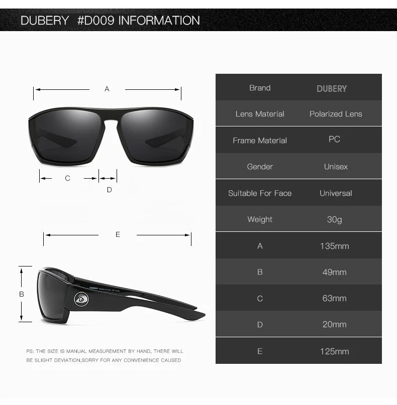 DUBERY Vintage Sunglasses Polarized Men's Sun Glasses For Men Driving Black Square Oculos Male 8 Colors Model 370 D370