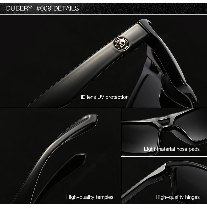 DUBERY Vintage Sunglasses Polarized Men's Sun Glasses For Men Driving Black Square Oculos Male 8 Colors Model D009