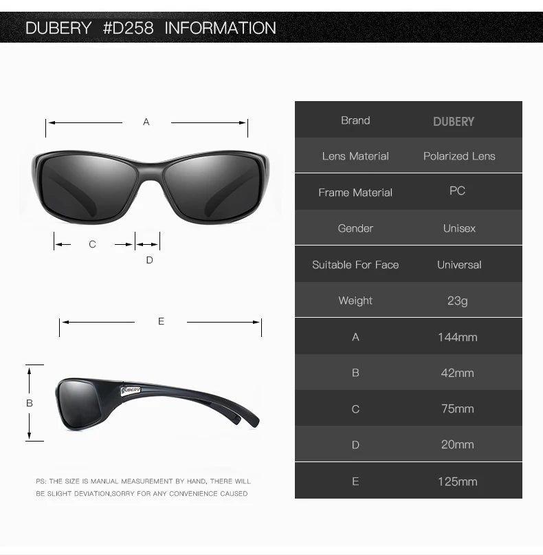 DUBERY Vintage Sunglasses Polarized Men's Sun Glasses For Men Driving Black Square Oculos Male 8 Colors Model D258