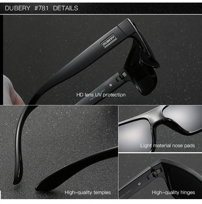 DUBERY Vintage Sunglasses Polarized Men's Sun Glasses For Men Driving Black Square Oculos Male 8 Colors Model D911