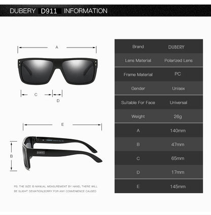 DUBERY Vintage Sunglasses Polarized Men's Sun Glasses For Men Driving Black Square Oculos Male 8 Colors Model D911