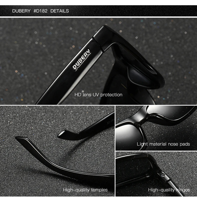 DUBERY Vintage Sunglasses Polarized Men's Sun Glasses For Men Driving Black Square Oculos Male 9 Colors Model UV400 D182