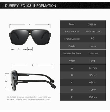 DUBERY Vintage Sunglasses Polarized Men's Sun Glasses For Men Square Driving Black Goggles Oculos Male 7 Colors Model 103