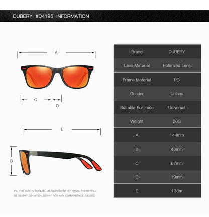 DUBERY Vintage Sunglasses Polarized Men's Sun Glasses For Men Square Shades Driving Black Oculos Male 8 Colors Model 4195