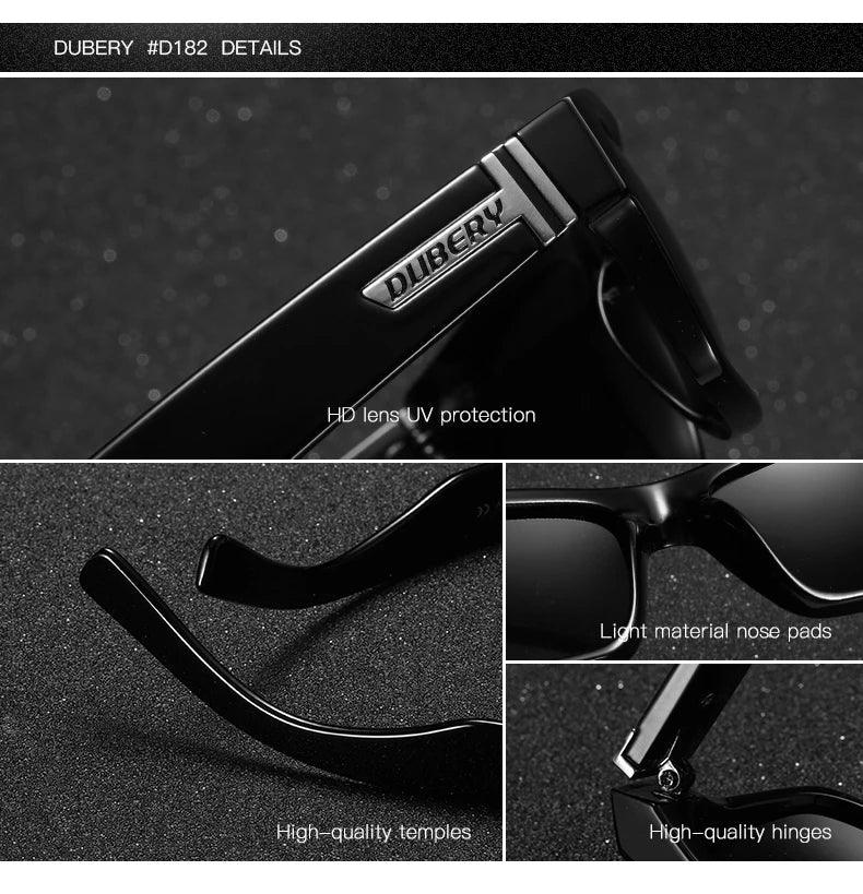 DUBERY Fashion Polarized Sunglasses Men Driving Shades Male Retro Sun Glasses For Men Summer Mirror Square Oculos UV400 D805