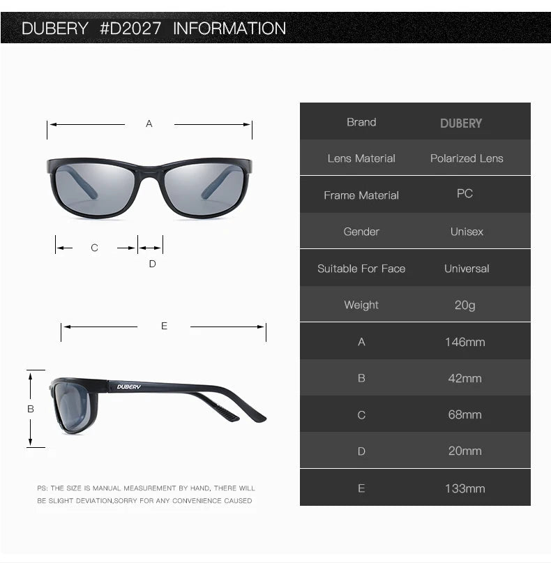 DUBERY Vintage Sunglasses Polarized Men's Sun Glasses For Men UV400 Shades Driving Black Square Oculos Male 10 Colors Model 2027