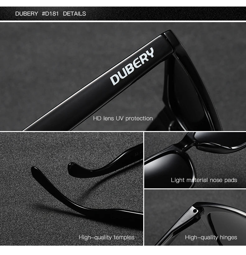 DUBERY Vintage Sunglasses Polarized Men's Sun Glasses For Men UV400 Shades Driving Black Square Oculos Male 8 Colors Model 181