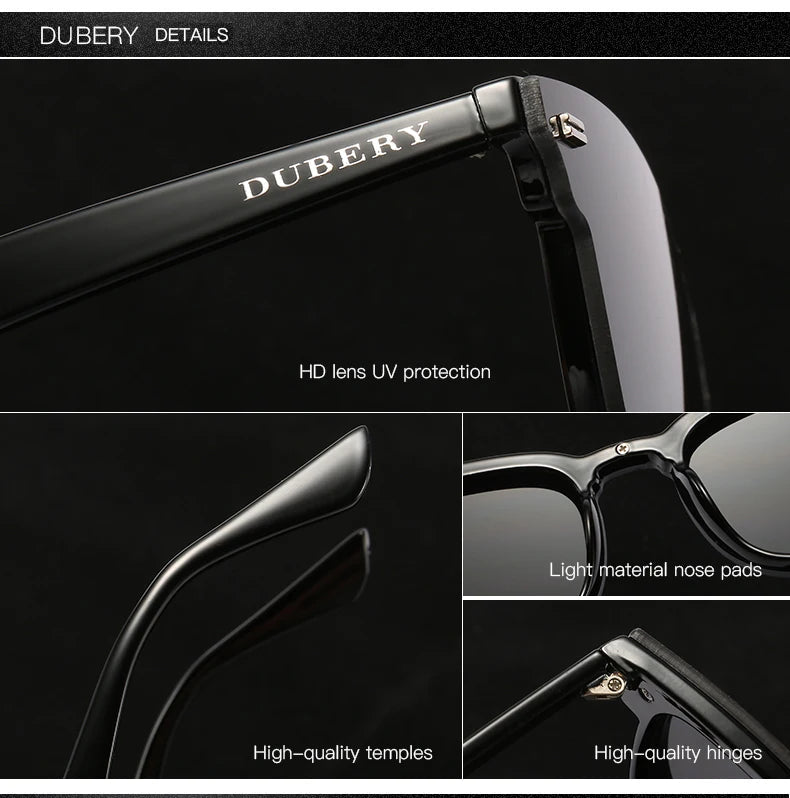 DUBERY Vintage Sunglasses uv400 Men's Sun Glasses For Men Driving Black Square Oculos Male 7 Colors Model 3002 D3002