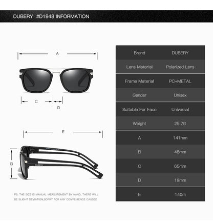 DUBERY Vintage Sunglasses Polarized Men's Sun Glasses For Men Square Shades Driving Black Retro Oculos Male 9 Colors Model 1948