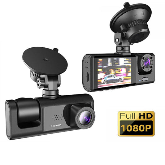 Dash Cam W/ IR Night Vision Loop Recording & IPS Screen 1080P 3 Camera