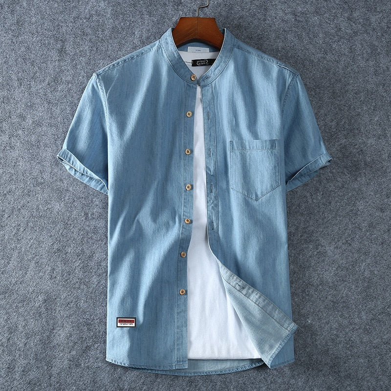 Denim COTTON Shirt For Men's Short Sleeves Summer Style Fashion Casual Clothing 1185 LB