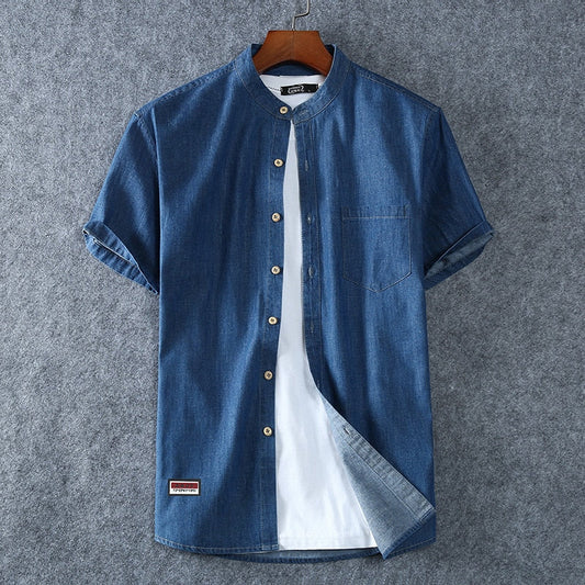 Denim COTTON Shirt For Men's Short Sleeves Summer Style Fashion Casual Clothing