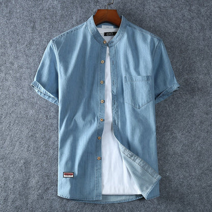 Denim COTTON Shirt For Men's Short Sleeves Summer Style Fashion Casual Clothing