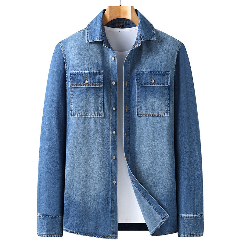 Denim Cotton Shirt For Men's Long Sleeves Spring Autumn Style Fashion Casual Clothing