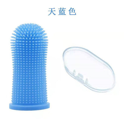 Dog Super Soft Pet Finger Toothbrush Teeth Cleaning Bad Breath Care Nontoxic Silicone Tooth Brush Tool Dog Cat Cleaning Supplies Blue-B