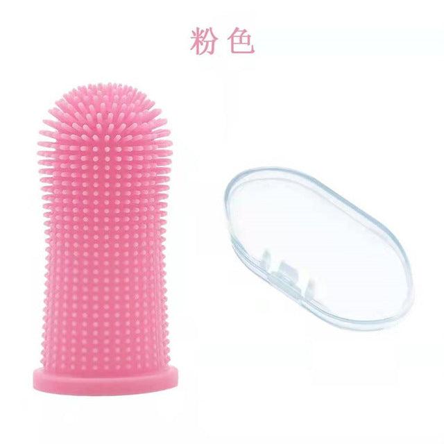 Dog Super Soft Pet Finger Toothbrush Teeth Cleaning Bad Breath Care Nontoxic Silicone Tooth Brush Tool Dog Cat Cleaning Supplies Pink-B