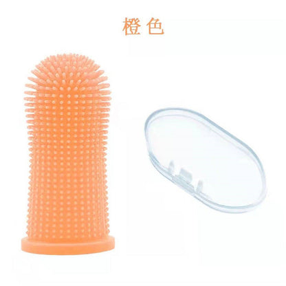 Dog Super Soft Pet Finger Toothbrush Teeth Cleaning Bad Breath Care Nontoxic Silicone Tooth Brush Tool Dog Cat Cleaning Supplies Orange-B
