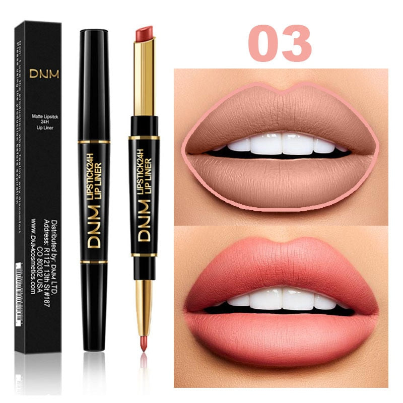 Double Ended Matte Lipstick - Long Lasting Waterproof - Dark Red Lips 03 Full Size