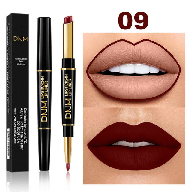 Double Ended Matte Lipstick - Long Lasting Waterproof - Dark Red Lips