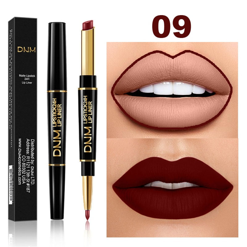 Double Ended Matte Lipstick - Long Lasting Waterproof - Dark Red Lips 09 Full Size