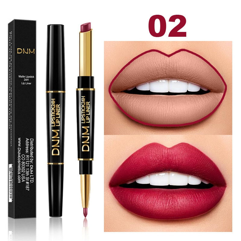 Double Ended Matte Lipstick - Long Lasting Waterproof - Dark Red Lips 02 Full Size