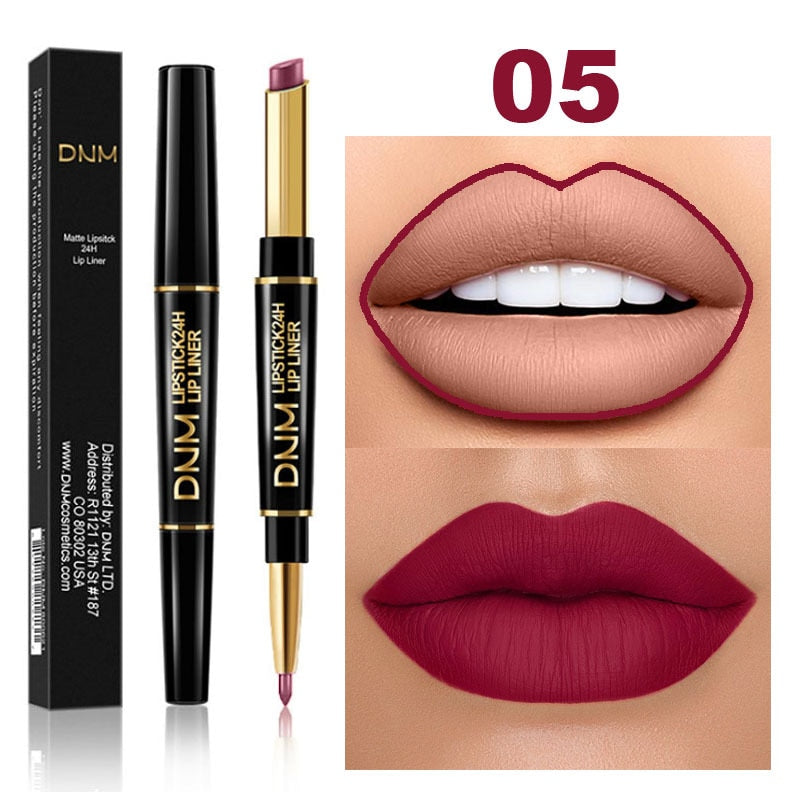 Double Ended Matte Lipstick - Long Lasting Waterproof - Dark Red Lips 05 Full Size
