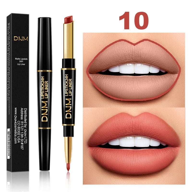 Double Ended Matte Lipstick - Long Lasting Waterproof - Dark Red Lips 10 Full Size